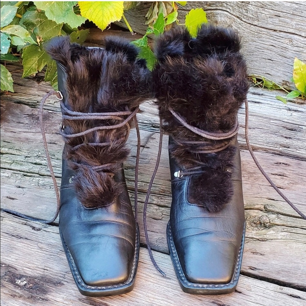 🥀STUART WEITZMAN Blk Leather & Fur Boots Sz 7.5